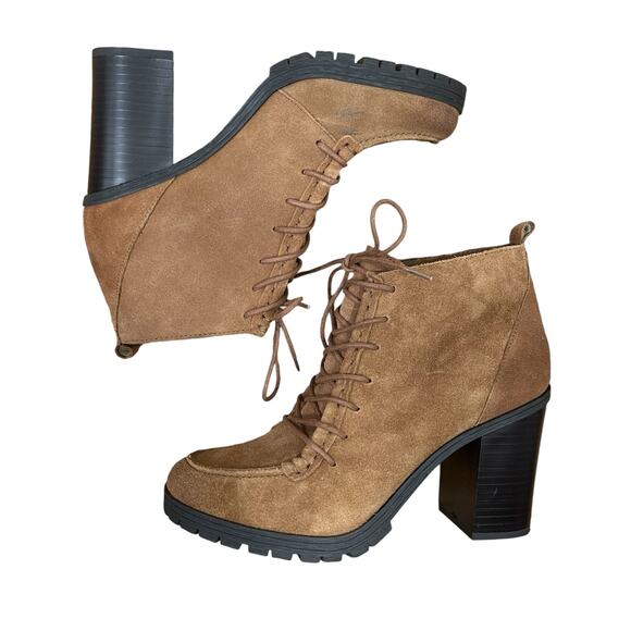 Circus by Sam Edelman Saddle Brown Suede Chunky Heel Bootie Size 8 - Picture 11 of 13